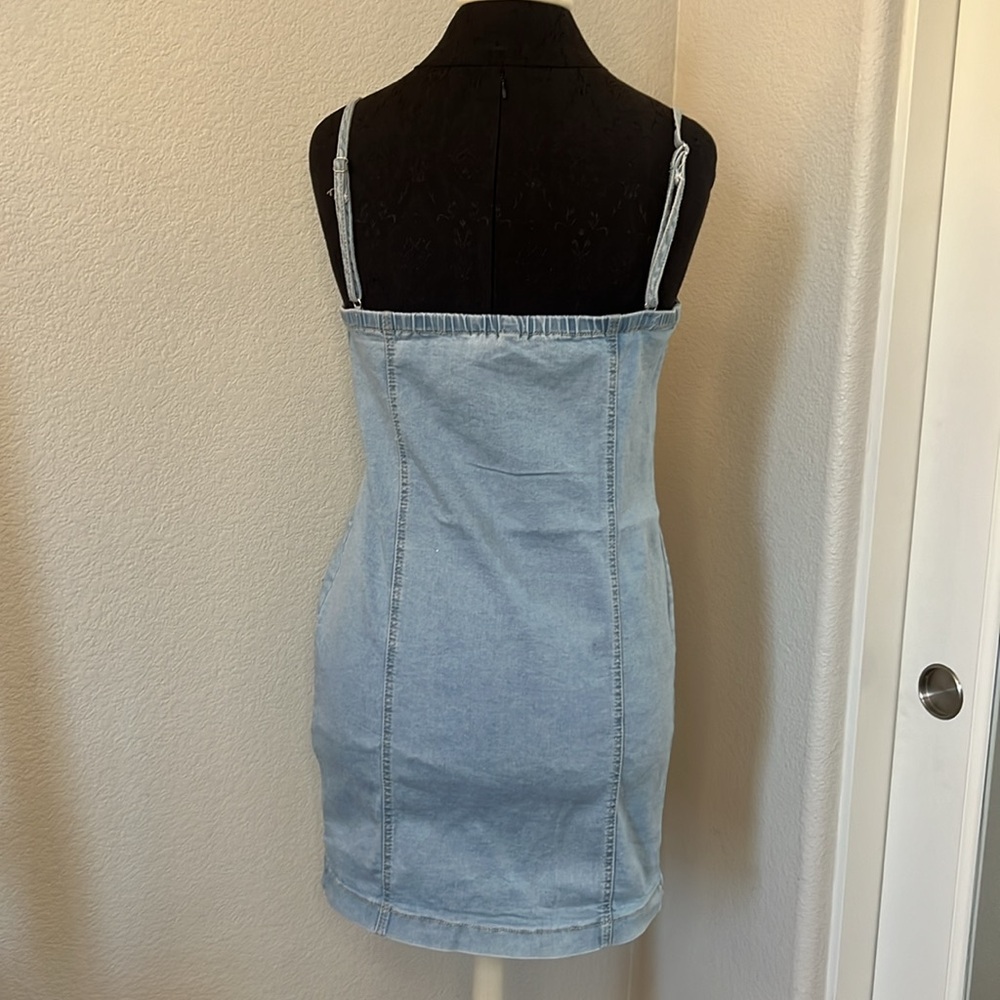 American Bazi Los Angeles ZIPPER FRONT CLOSURE DENIM BODYCON DRESS Large New - Picture 7 of 11